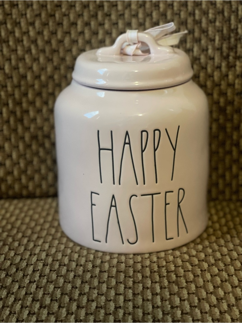 Rae Dunn Pink "Happy Easter" Ceramic Jar with Lid